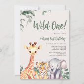 Safari Animals zum ersten Geburtstag Einladung (Vorderseite)