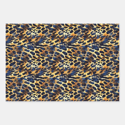 Safari Animals's Fur Prints Patterns Navy Blue Geschenkpapier Set (Vorderseite 3)