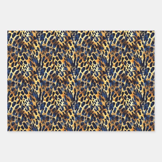 Safari Animals's Fur Prints Patterns Navy Blue Geschenkpapier Set (Vorderseite 2)
