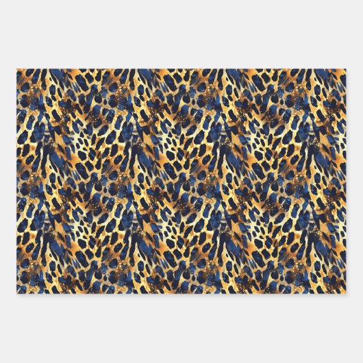 Safari Animals's Fur Prints Patterns Navy Blue Geschenkpapier Set (Vorderseite)