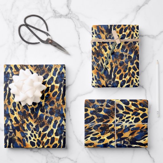 Safari Animals's Fur Prints Patterns Navy Blue Geschenkpapier Set (Vorderseite)