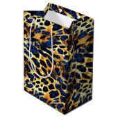 Safari Animals's Fur Prints Patterns Navy Blue Mittlere Geschenktüte (Rückseite Schrägansicht)