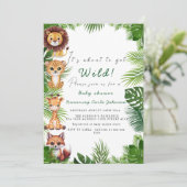 Safari Animas niedliche Babydusche Einladung (Stehend Vorderseite)