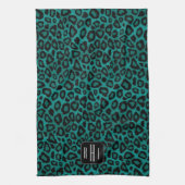 Safari Aquamarin Leopard - Monogram Küchentuch (Vertikal)