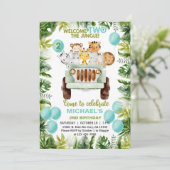 Safari Auto & Tiere Junge 2. Geburtstag einladen. Einladung (Stehend Vorderseite)