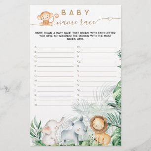 Safari Baby Animal Greenery Baby Name Race