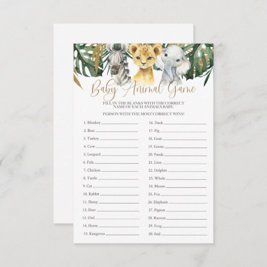 Safari Baby Animal Guessing Game Baby Dusche Einladung (Vorne/Hinten)