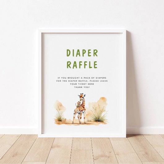 Safari Baby Animals Baby Shower Diaper Raffle Poster