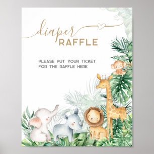 Safari Baby Animals Baby Shower Diaper Raffle Poster
