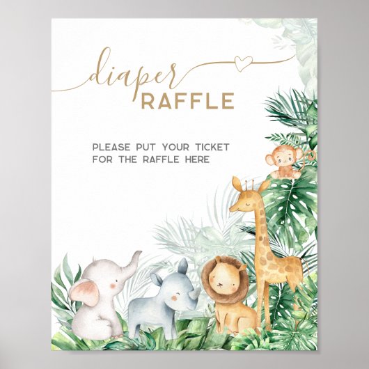 Safari Baby Animals Baby Shower Diaper Raffle Poster (Vorne)