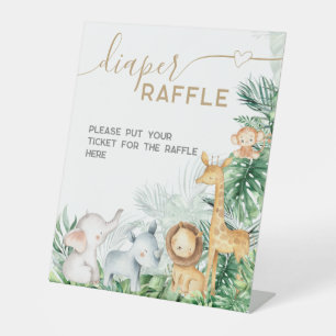 Safari Baby Animals Baby Shower Diaper Raffle Sockelschild