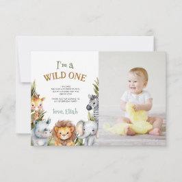 Safari Baby Animals Erster Geburtstag Danke Karte