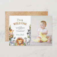 Safari Baby Animals Erster Geburtstag Danke Karte