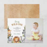 Safari Baby Animals Erster Geburtstag Danke Karte