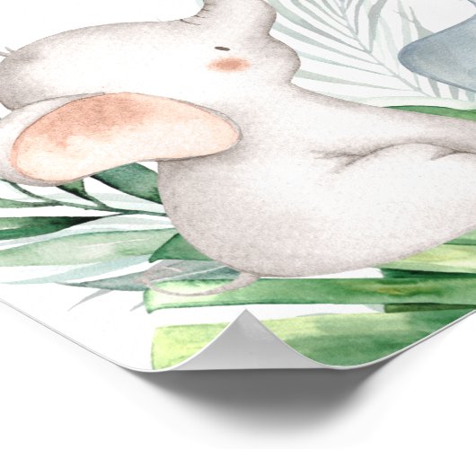 Safari Baby Animals Greenery Baby Dusche Begrüßung Poster (Ecke)