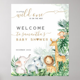 Safari Baby Animals Greenery Baby Dusche Begrüßung Poster