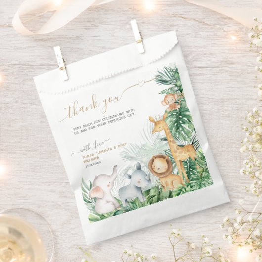 Safari Baby Animals Greenery Baby Dusche Danke Geschenktütchen (Ausgeschnitten)