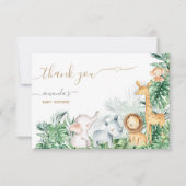 Safari Baby Animals Greenery Baby Shower Dankeskarte (Vorderseite)