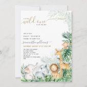 Safari Baby Animals Greenery Baby Shower Einladung (Vorderseite)