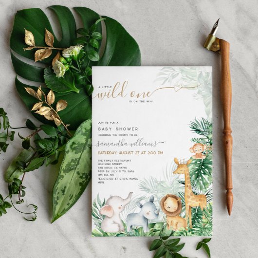 Safari Baby Animals Greenery Baby Shower Einladung