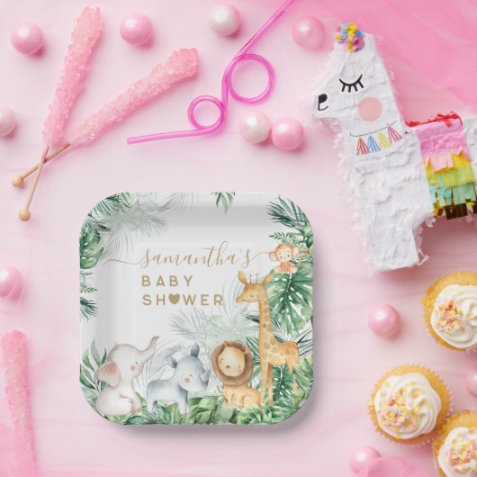 Safari Baby Animals Greenery Baby Shower Pappteller (Party)