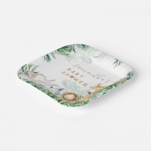 Safari Baby Animals Greenery Baby Shower Pappteller (Gewinkelt)
