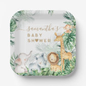 Safari Baby Animals Greenery Baby Shower Pappteller (Vorderseite)