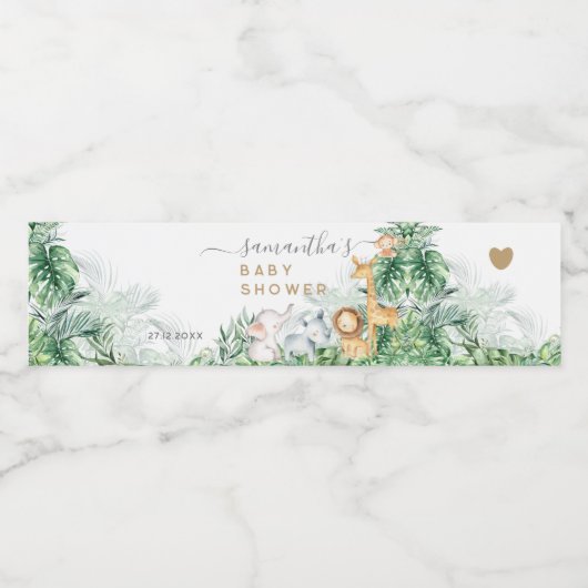 Safari Baby Animals Greenery Baby Shower Wasserflaschenetikett (Einzelnes Label)