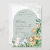 Safari Baby Animals Greenery Boho Baby Shower Einladung (Vorderseite)