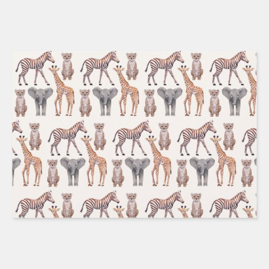Safari Baby Animals Muster  Geschenkpapier Set (Vorderseite)