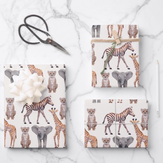 Safari Baby Animals Muster Geschenkpapier Set (Vorderseite)