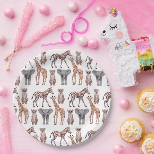 Safari Baby Animals Muster Pappteller (Party)