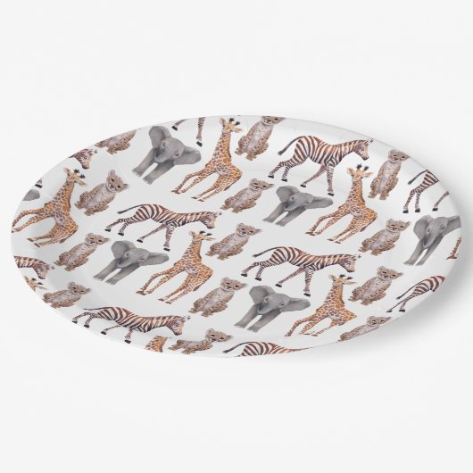 Safari Baby Animals Muster Pappteller (Schrägansicht)