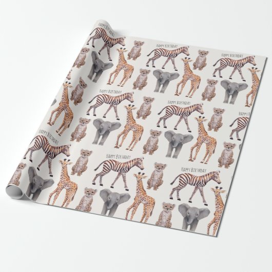 Safari Baby Animals Muster Personalisiert  Geschenkpapier (Ungerollt)