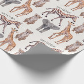 Safari Baby Animals Muster Personalisiert  Geschenkpapier (Ecke)