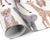Safari Baby Animals Muster Personalisiert  Geschenkpapier (Rolleneckpunkt)