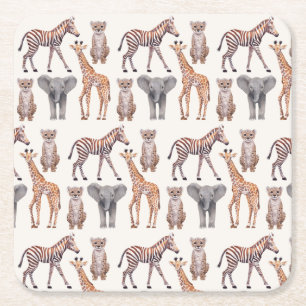 Safari Baby Animals Muster Rechteckiger Pappuntersetzer