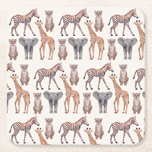 Safari Baby Animals Muster Rechteckiger Pappuntersetzer (Vorderseite)