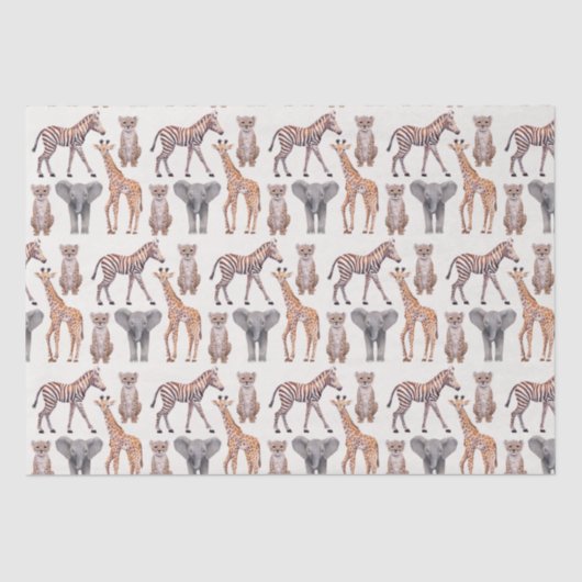 Safari Baby Animals Muster Seidenpapier (Vorderseite)