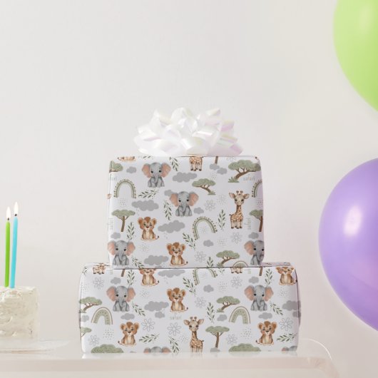 Safari Baby Animals Rainbows Baby Shower Geschenkpapier (Partygeschenke)