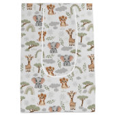 Safari Baby Animals Rainbows Baby Shower Mittlere Geschenktüte (Rückseite)