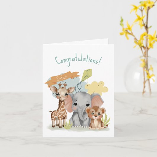 Safari Baby Animals Shower New Baby Karte (Gelbe Blume)