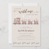 Safari Baby Animals Train Neutral Baby Dusche Einladung (Vorderseite)