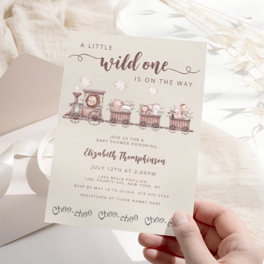 Safari Baby Animals Train Neutral Baby Dusche Einladung
