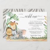 Safari Baby Animals Wild One Baby Shower Einladung (Vorne/Hinten)