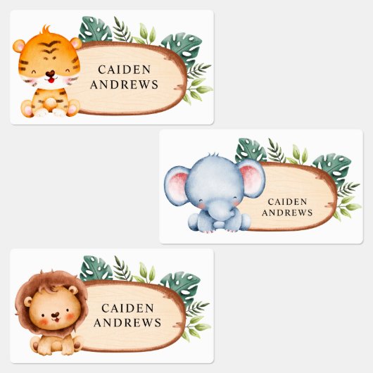 Safari Baby Animals Wood Slice Etiketten (Gruppe)