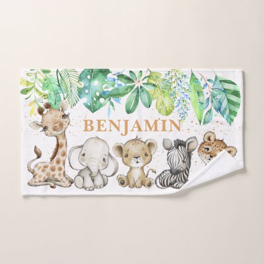 Safari Baby Animes mit Name Bath Handtuch Set (Handtuch)