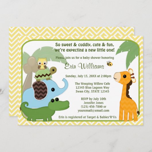 Safari-Baby-Babypartyeinladung Tiere Einladung (Vorne/Hinten)