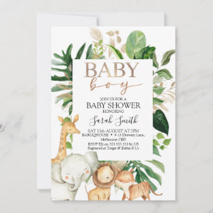 Safari Baby-Dusche aus Gold und grünen Folien Einladung
