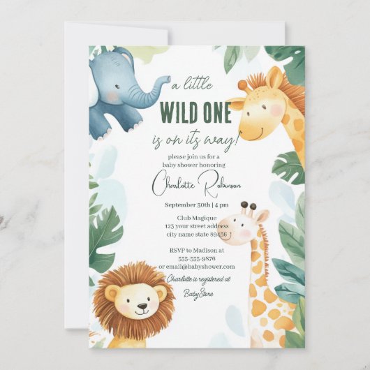 Safari Baby Dusche Einladung (Vorderseite)